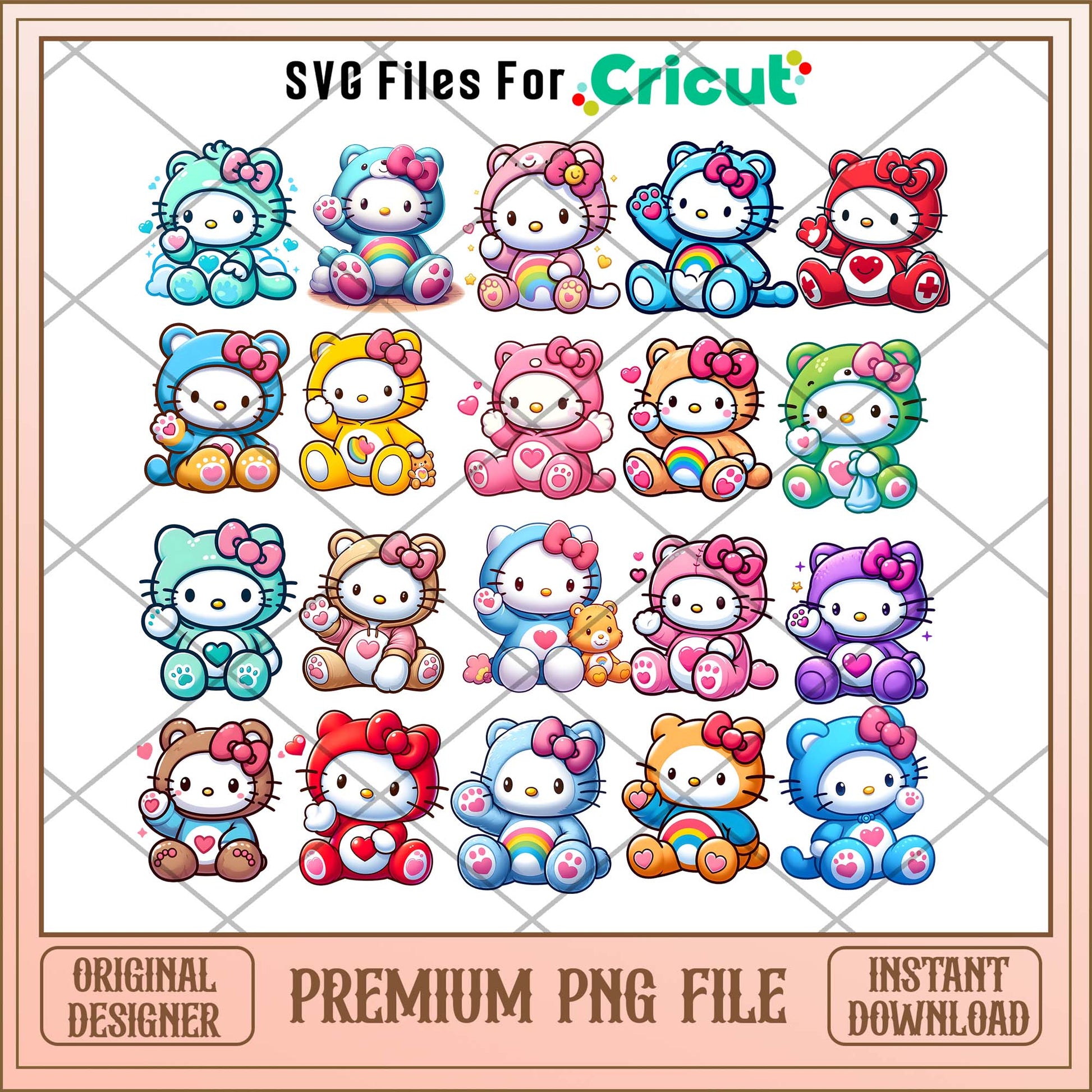 Hello Kitty Care Bear png bundle, Hello Kitty chibi bundle