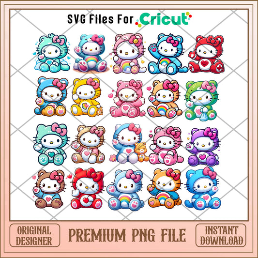Hello Kitty Care Bear png bundle, Hello Kitty chibi bundle