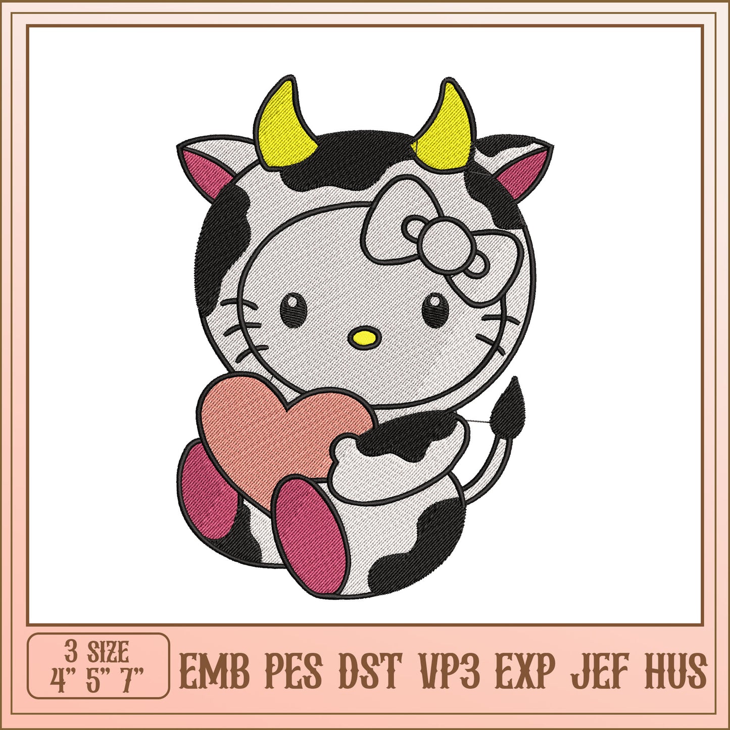 Hello Kitty Cow Embroidery Design