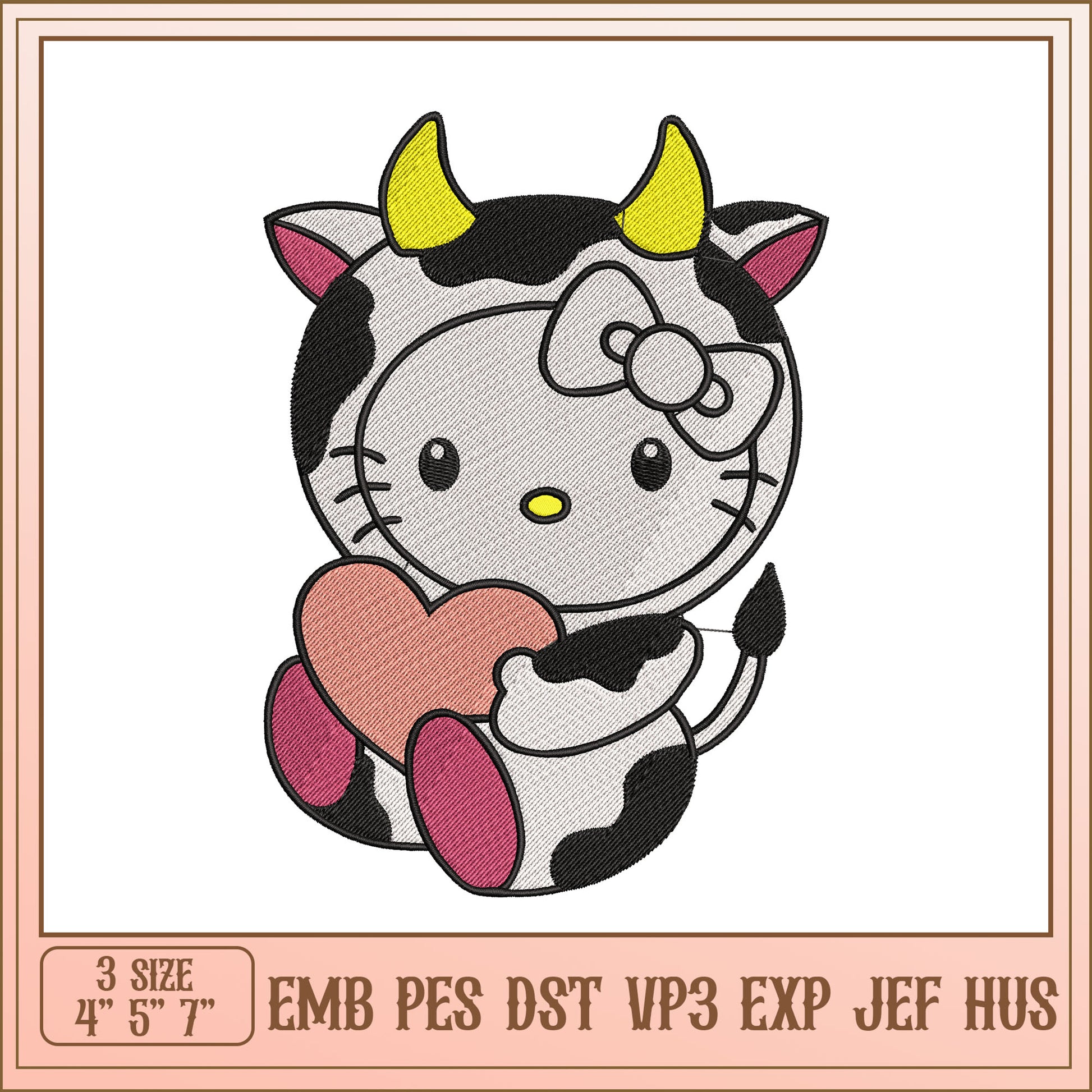 Hello Kitty Cow Embroidery Design
