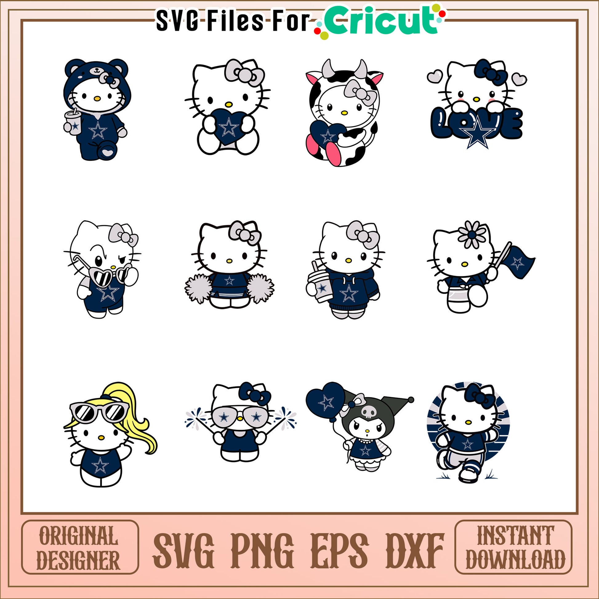 Hello Kitty Dallas Cowboys SVG Bundle
