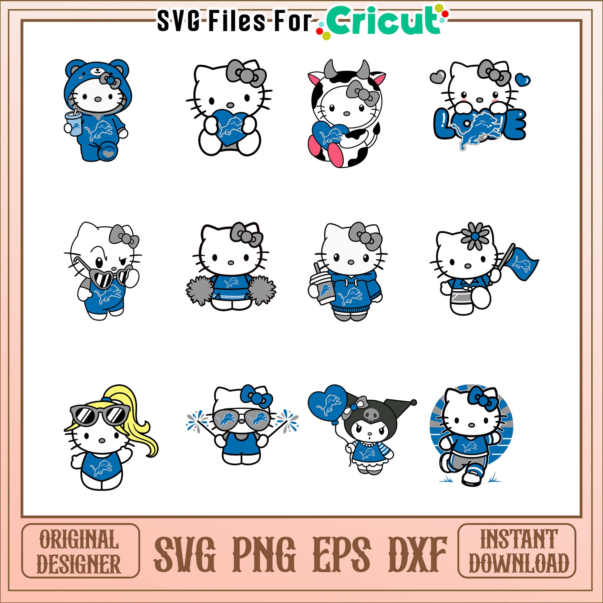 Hello Kitty Detroit Lions SVG Bundle