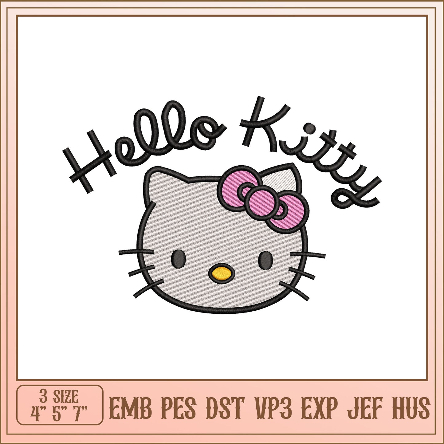 Hello Kitty Embroidery Design for Machine 3 Sizes Available