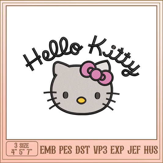 Hello Kitty Embroidery Design for Machine 3 Sizes Available
