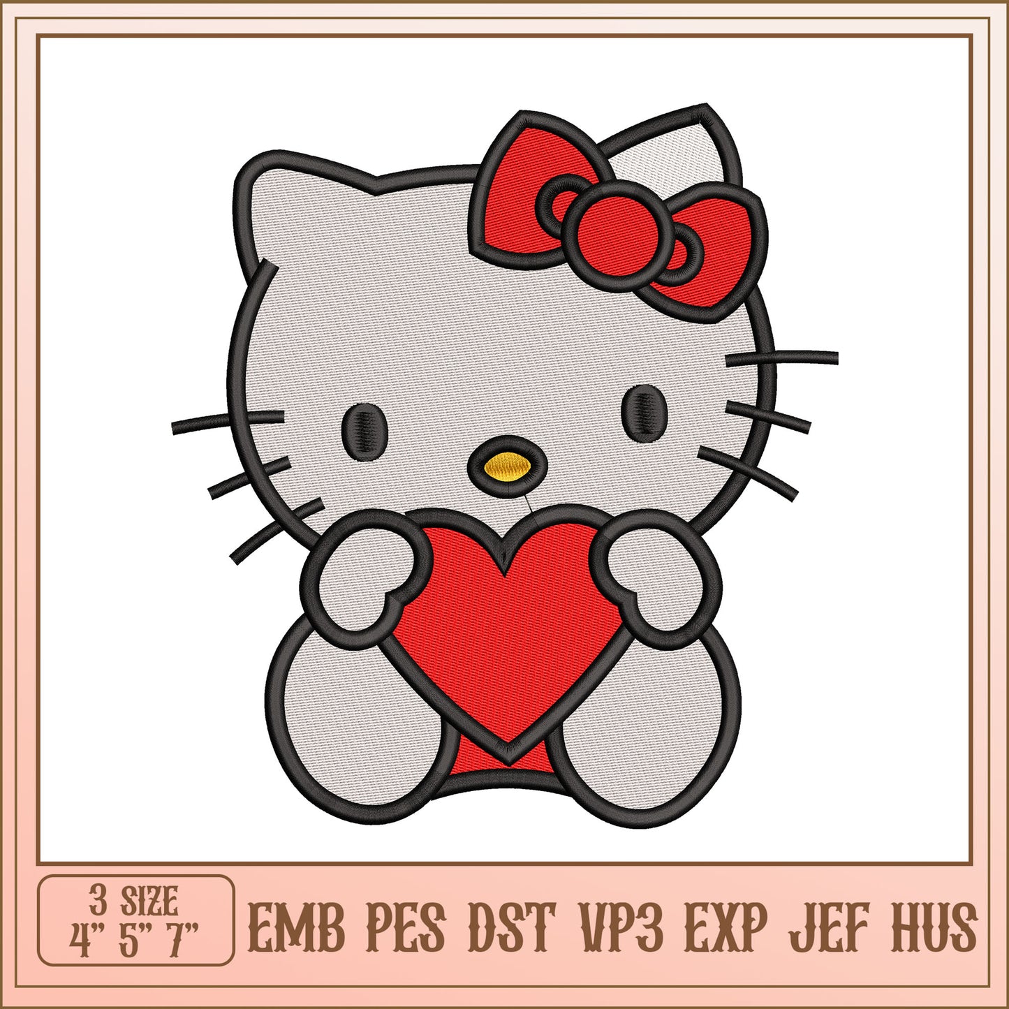 Hello Kitty Heart Embroidery Design