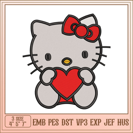 Hello Kitty Heart Embroidery Design