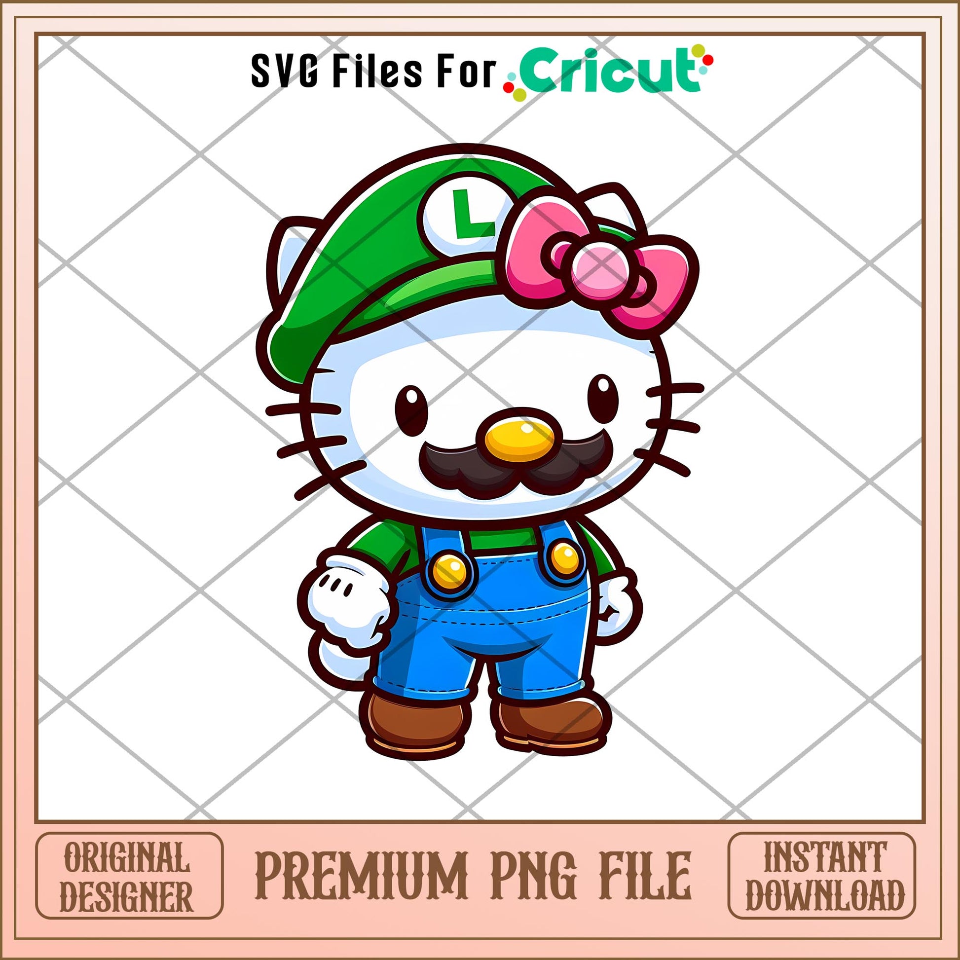 Hello Kitty Luigi Embroidery png, The Super Mario Bros. Movie png, digital download