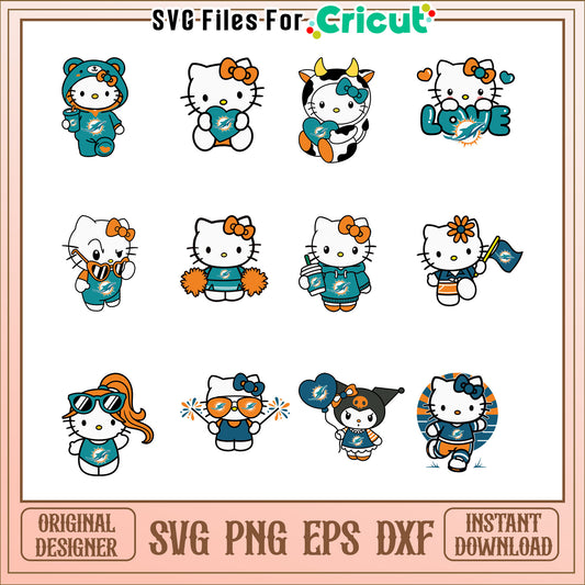 Hello Kitty Miami Dolphins SVG Bundle