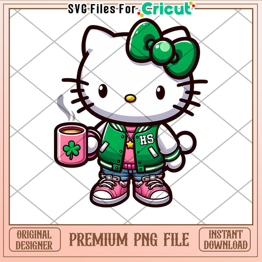 Hello Kitty PNG Green Bow & Coffee