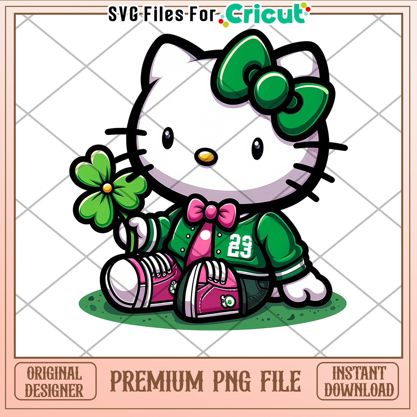 Hello Kitty PNG Green Jacket Clover Design