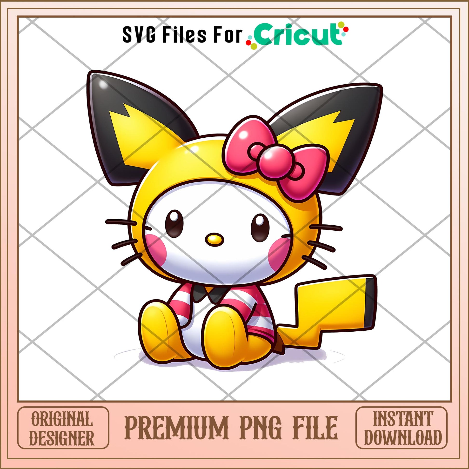 Hello Kitty Pikachu design png, pokemon png, digital download