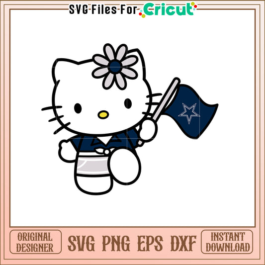 Hello Kitty SVG Design with Flag and Floral Accent