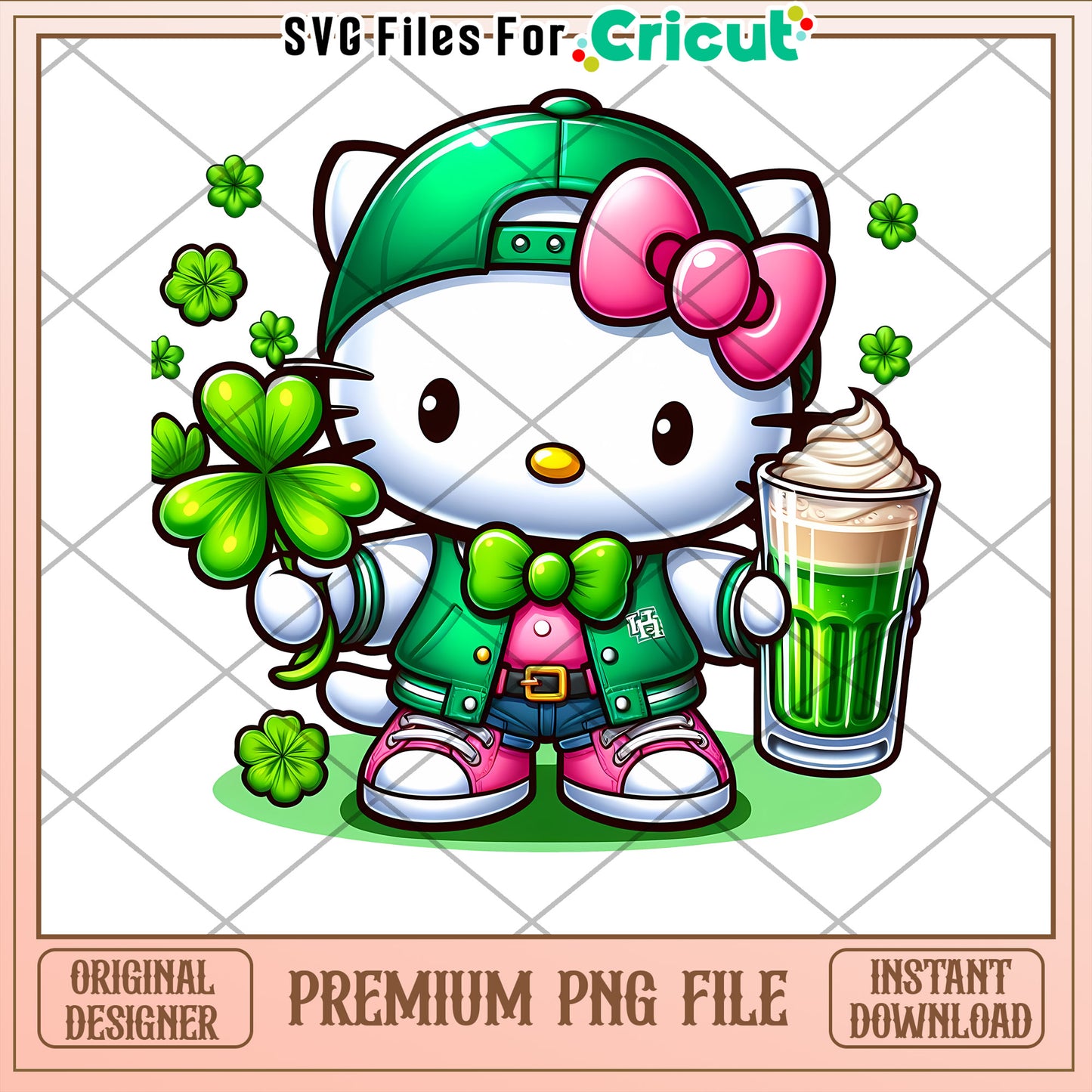 Hello Kitty St Patricks Day PNG Cute Green Design