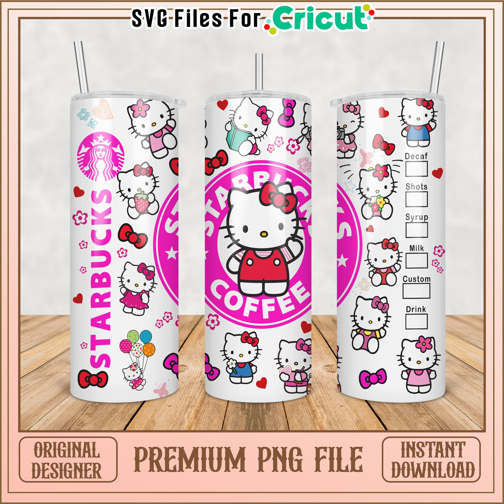 Hello Kitty Starbucks Tumbler PNG Design for Cricut Projects
