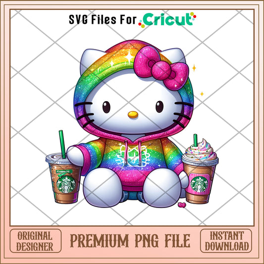 Hello Kitty With StarBucks Coffee Png, Hello Kitty png, digital download