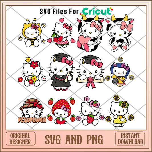 Hello Kitty cosplay characters svg bundle