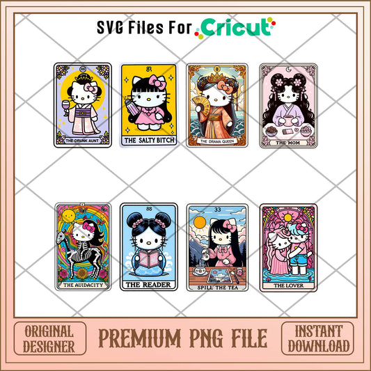 Hello Kitty tarot Card png bundle, Hello Kitty Chibi movies bundle