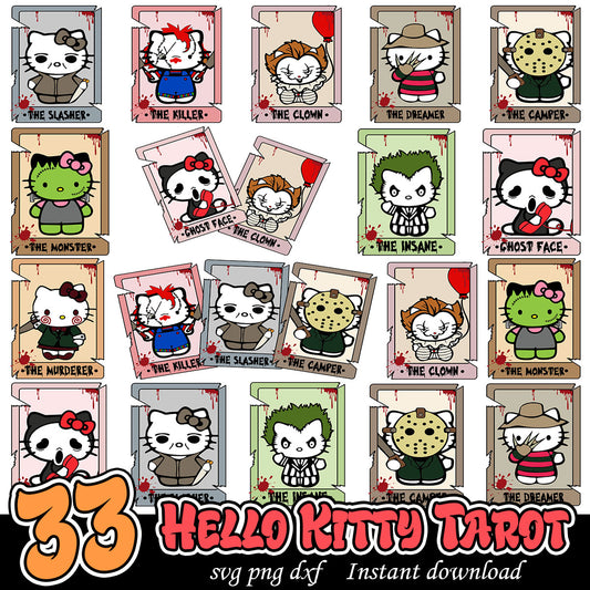 Hello Cats Tarot Halloween Cards Bundle, Hello Kitty card svg bundle