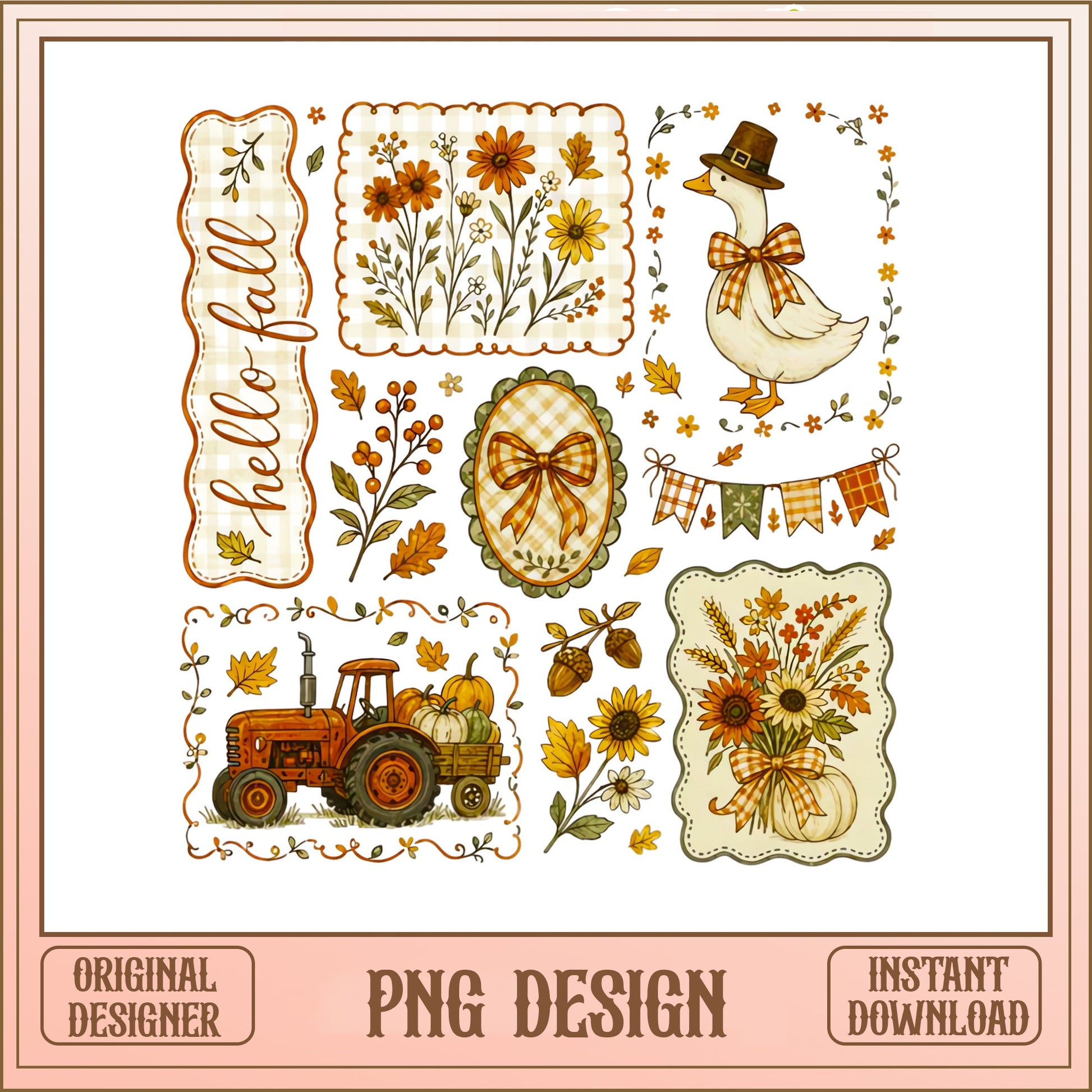 Hello Fall PNG Bundle, Autumn Clipart, Thanksgiving PNG