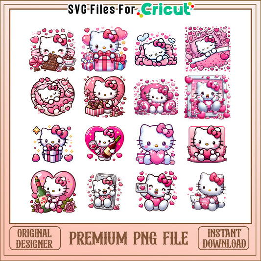 Kitty love valentine pink bundle png, sanrio valentine png