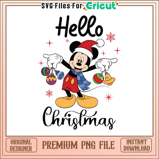 Hello christmas mickey mouse png, christmas balls png, mickey cartoon png