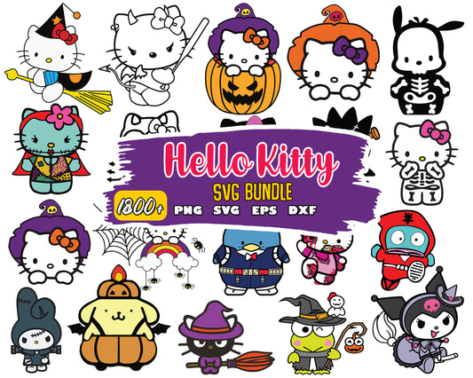 Hello kitty halloween bundle svg, horror hello kitty svg