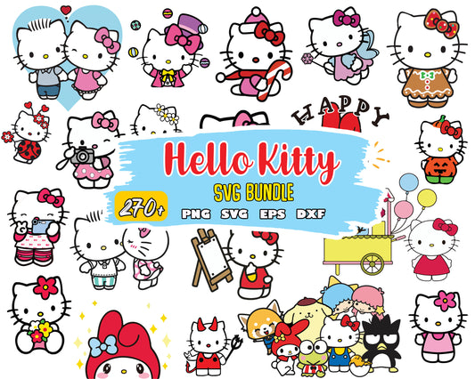 Hello kitty cartoon design bundle svg, hello kitty and friends​ svg