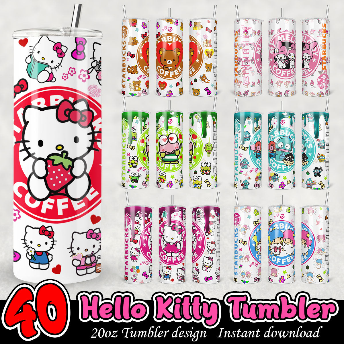 Hello Kitty tumbler bundle, Hello Kitty 20oz tumbler bundle