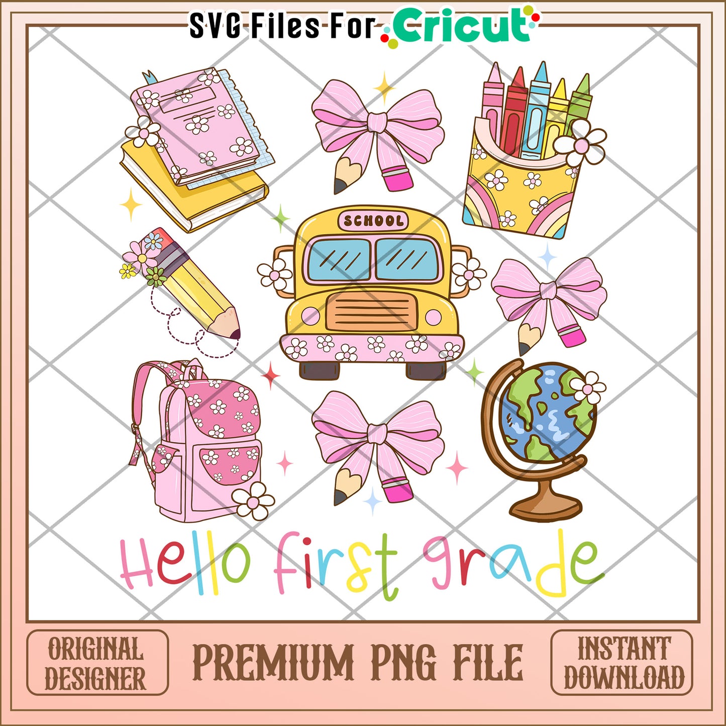 Hello first grade png, fun school essentials png, first day of school png