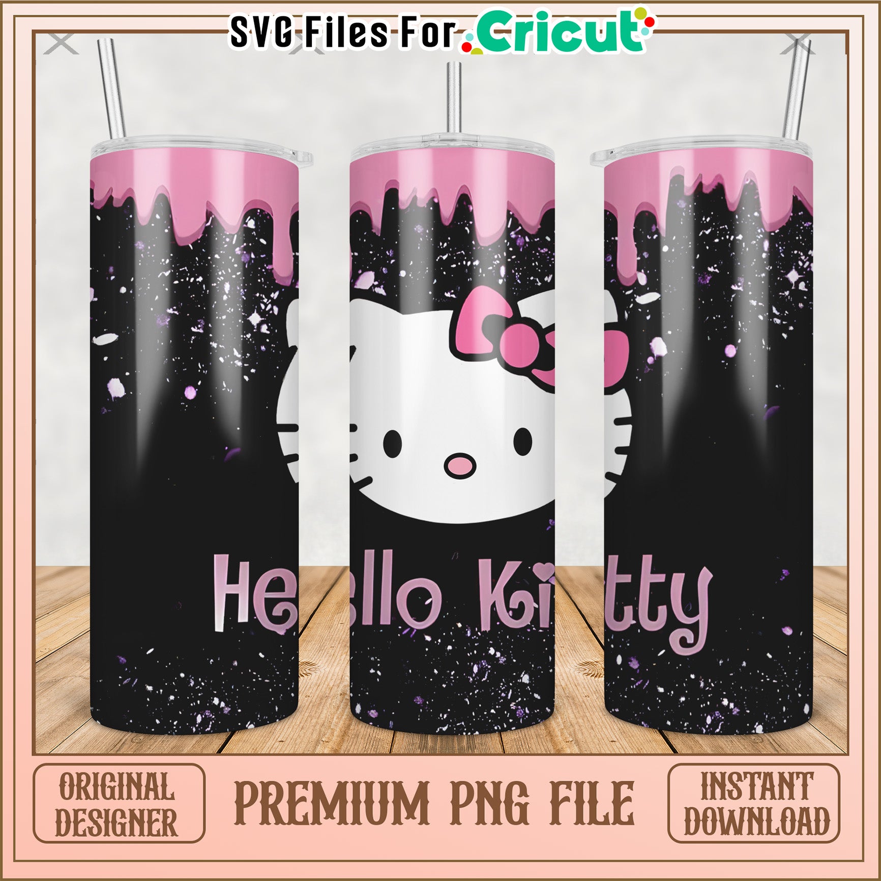 Hello kitty black tumbler png, cute cartoon png, hello kitty​ png