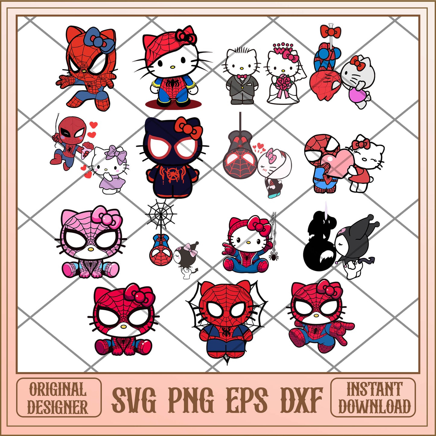 Hello kitty x spiderman svg bundle