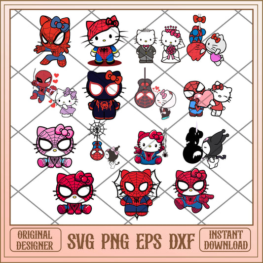 Hello kitty x spiderman svg bundle