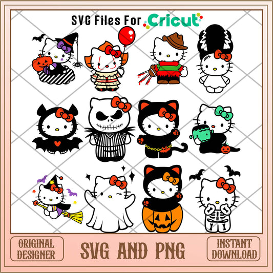 Hello Kitty Halloween cosplay svg bundle