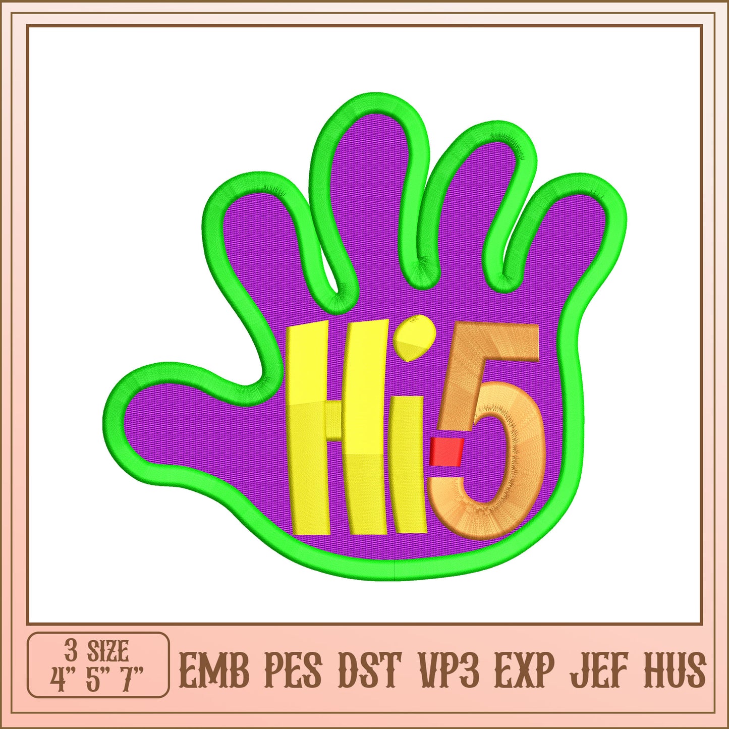 Hi 5 Hand Embroidery Design