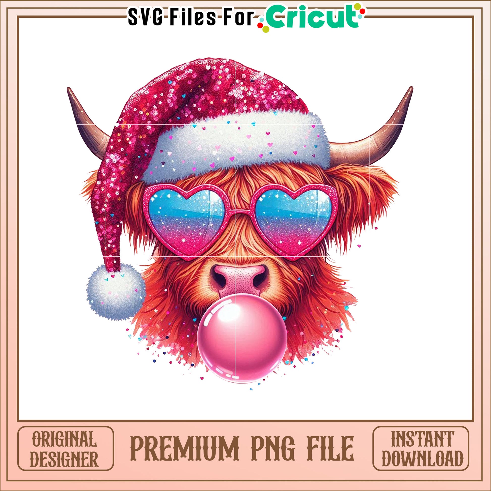 Highland Cow Christmas PNG Image