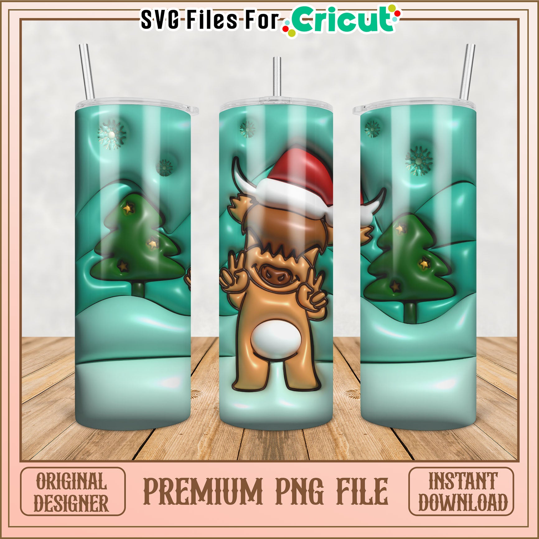 Highland Cow Christmas PNG Sublimation