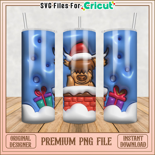 Highland Cow Christmas Tumbler PNG