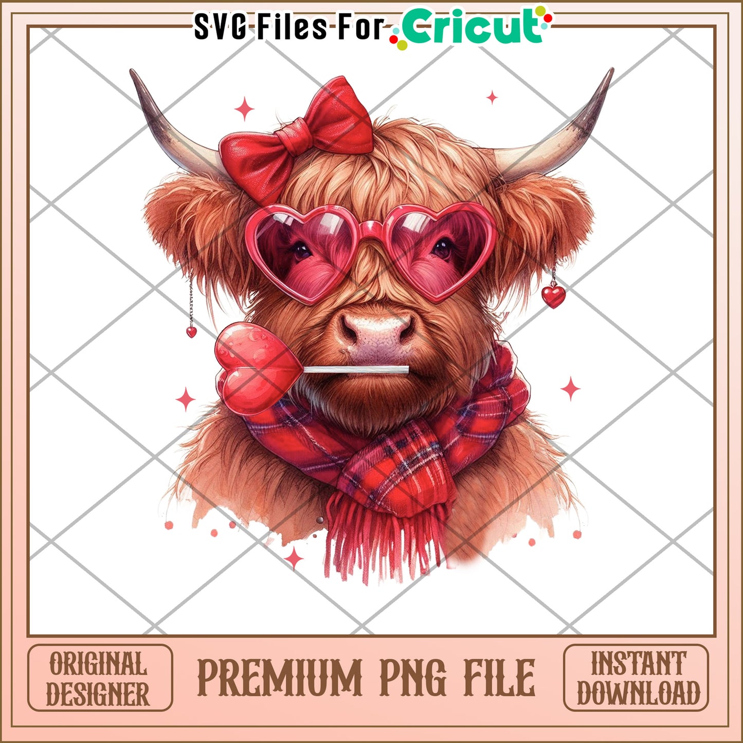 Highland Cow PNG Valentines Day Design