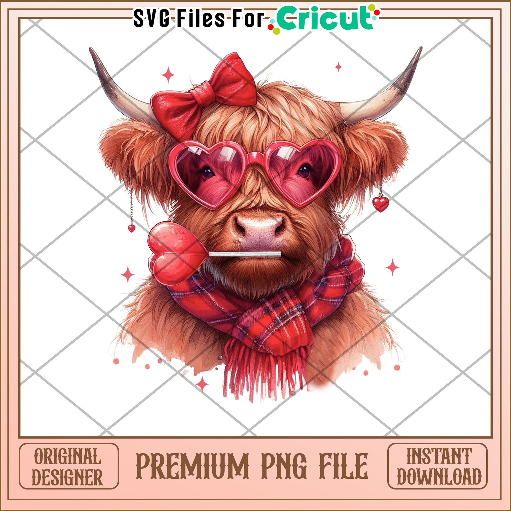 Highland Cow PNG Valentines Day Design