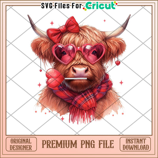 Highland Cow PNG Valentines Day Design