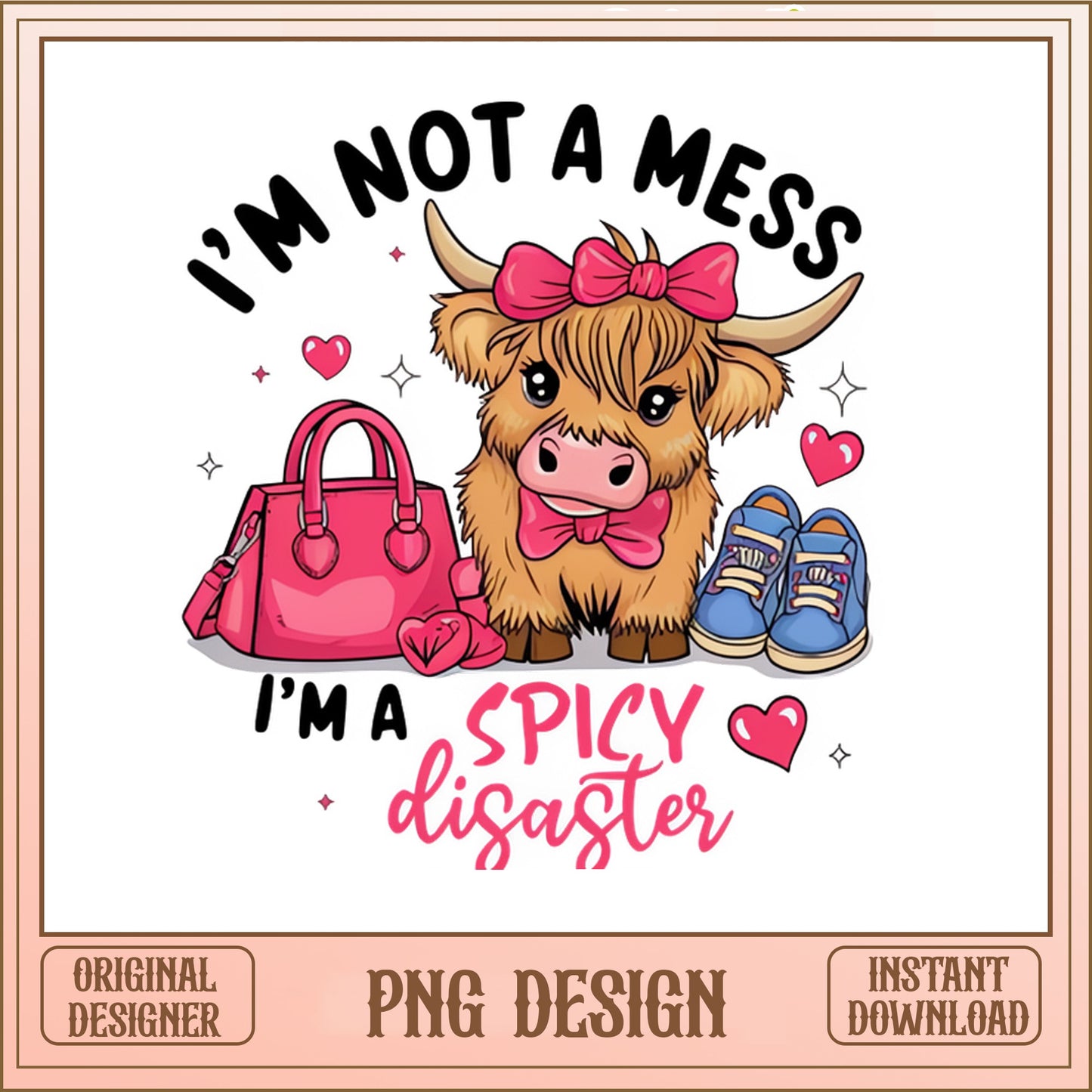 Highland Cow Spicy Disaster PNG, Funny Cow PNG, Cute Cow PNG
