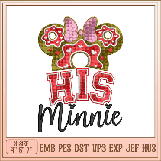 His Minnie Donut Embroidery Design