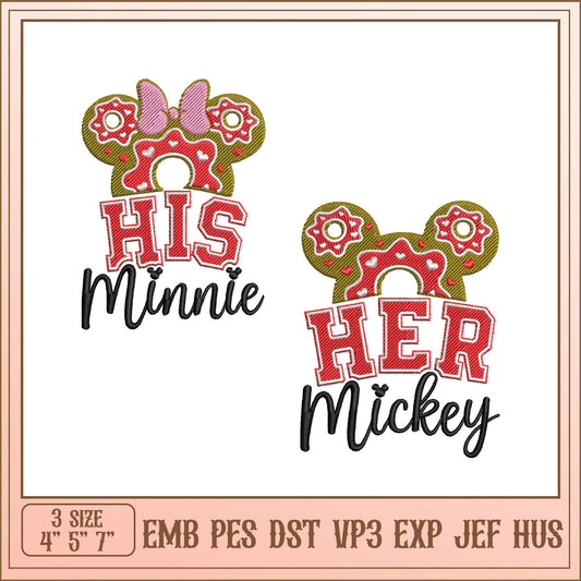 His Minnie Her Mickey Donut Embroidery