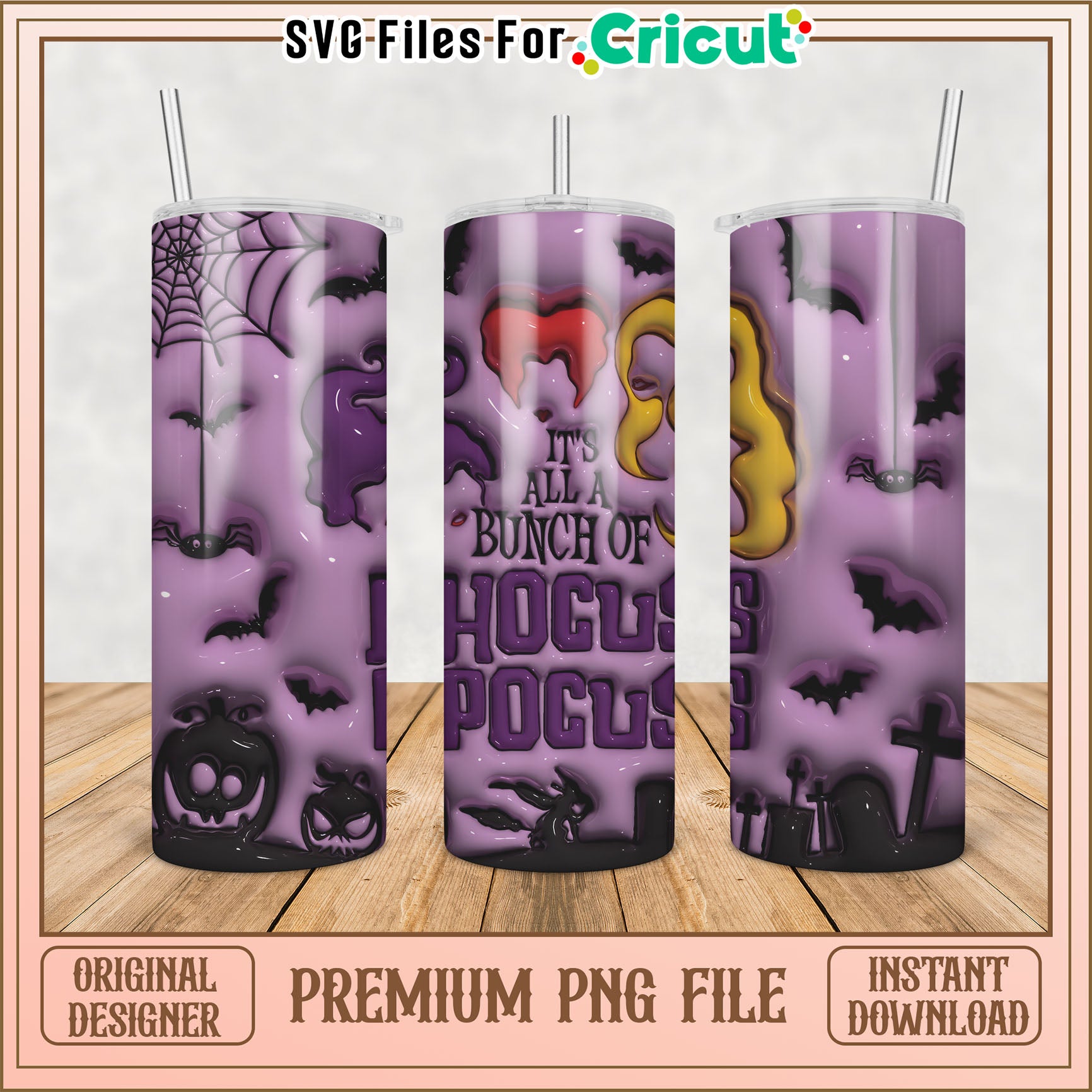Hocus Pocus Tumbler Design PNG for Cricut Crafting Projects