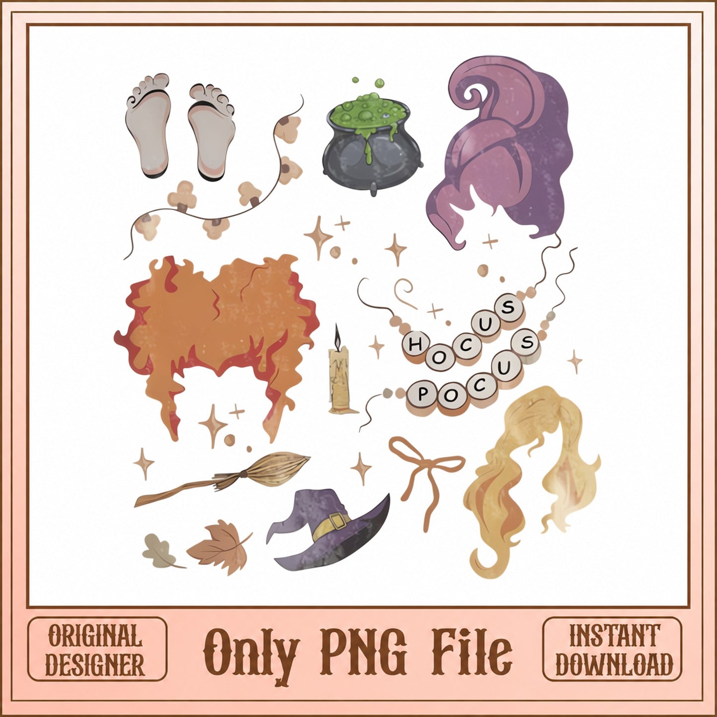 Hocus Pocus Clipart Bundle, Halloween Witch Elements, PNG