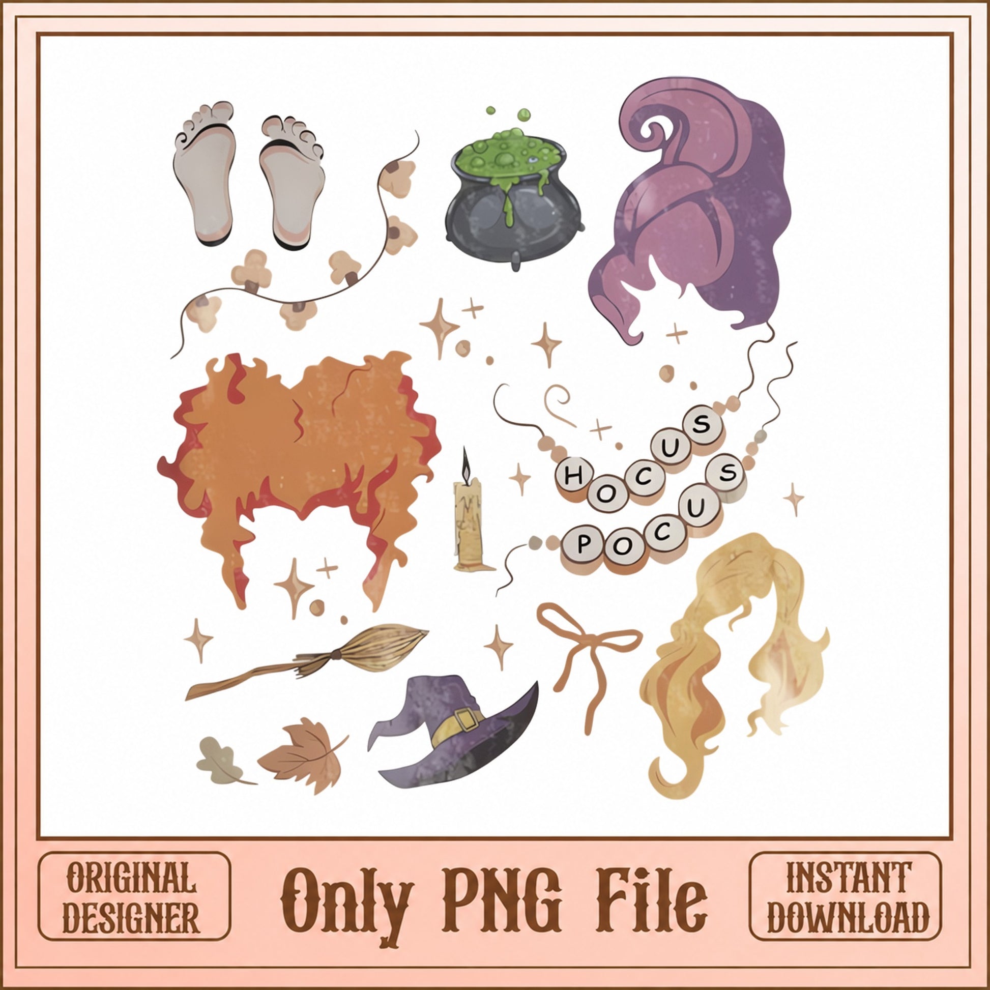 Hocus Pocus Clipart Bundle, Halloween Witch Elements, PNG