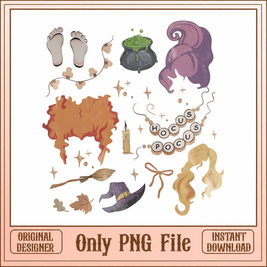 Hocus Pocus Clipart Bundle, Halloween Witch Elements, PNG
