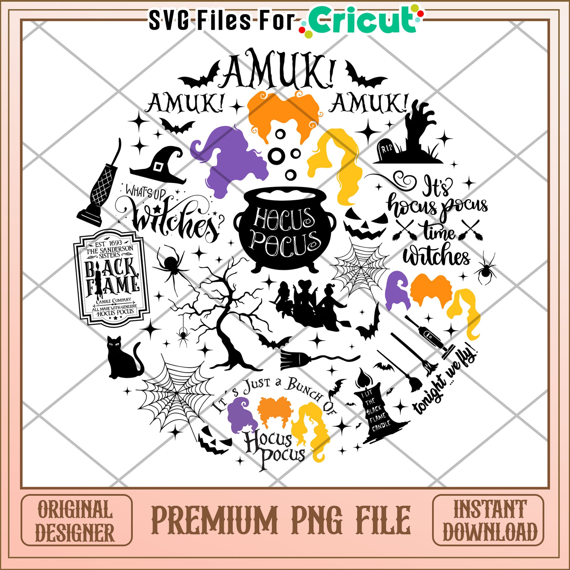 Hocus pocus design png, happy halloween​ png, funny quotes png