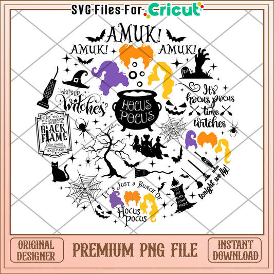 Hocus pocus design png, happy halloween​ png, funny quotes png