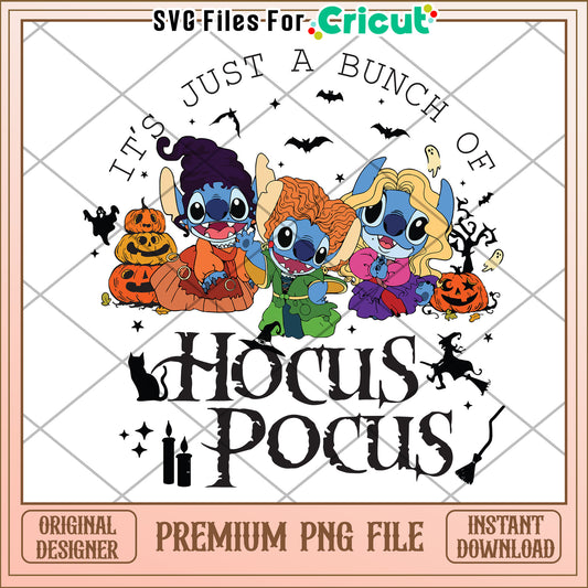 Hocus pocus stitch png, happy halloween​ png, funny quotes png